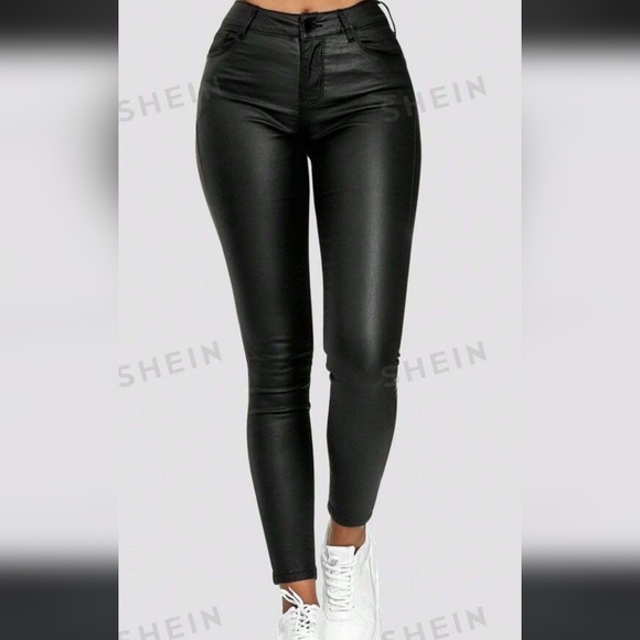 SHEIN Apperloth A High Waist PU Vegan Leather Skinny Pants NWT Size L - Picture 1 of 10